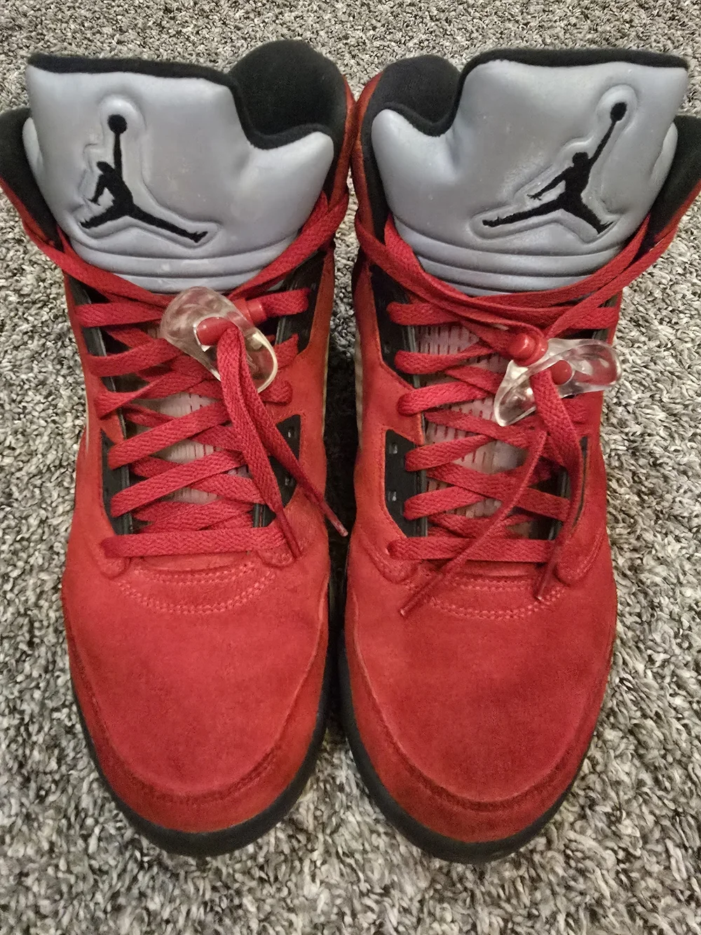 Jordan Red RETRO 5Suede High-Top Basketball Shoes with Black Accents